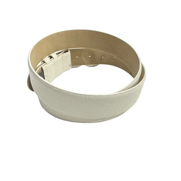 Vince Camuto White Wide Belt Silver Double Ring Buckle Statement - Picture 4 of 11